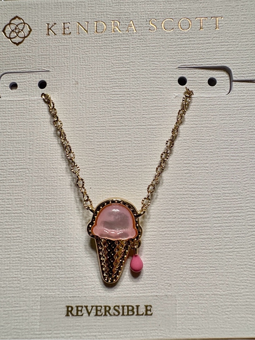 Kendra Scott Gold Necklace with Pink Ice Cream Charm